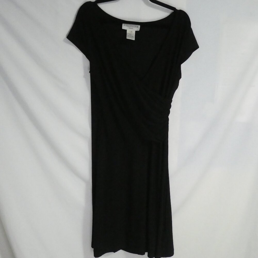 EVAN PICONE DRESS | size 14 | Black V-Neck Short Sleeve Dress | Wrap Front